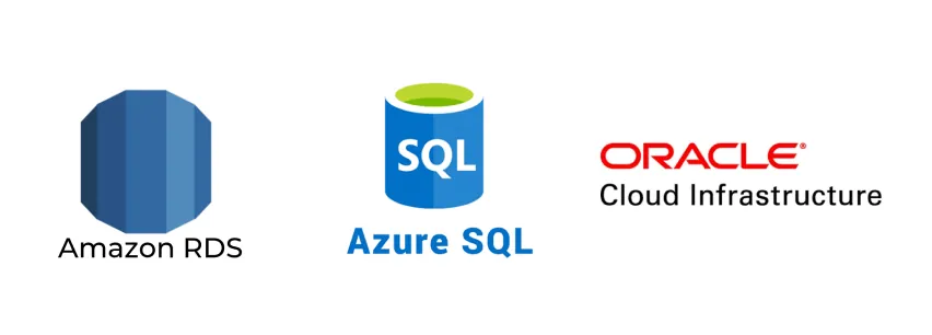 Amazon RDS, Azure SQL, Oracle Cloud logo